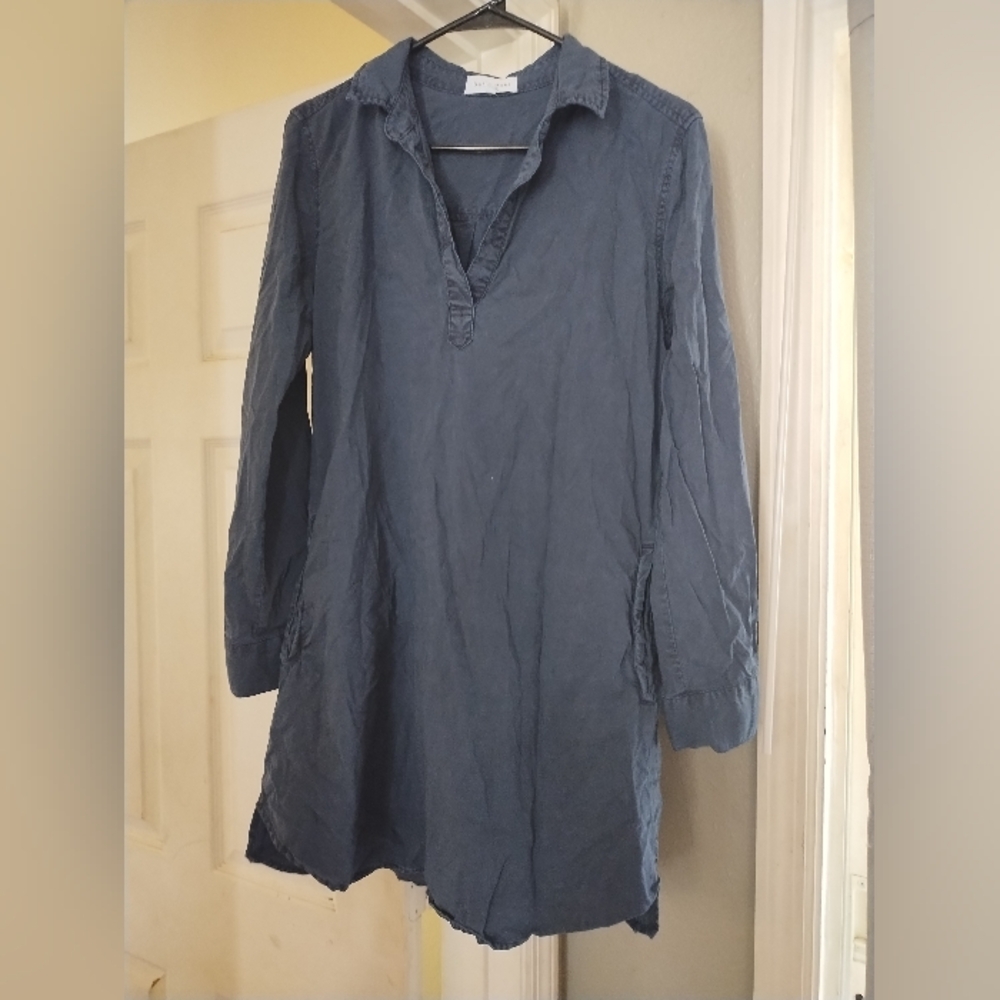 Bella Dahl L/S A-line Midi Dress Navy Long Sleeve Adjustable To Short Sleeve